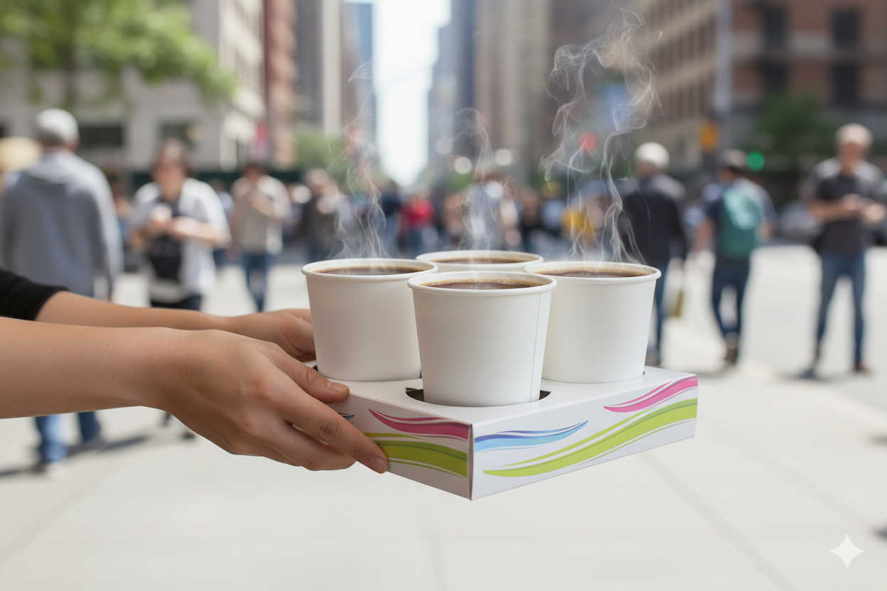 4-Cup Hot Drink Holder (Generic Design) - حمالات كاسات طبعة عامة - ساخن - رباعي
