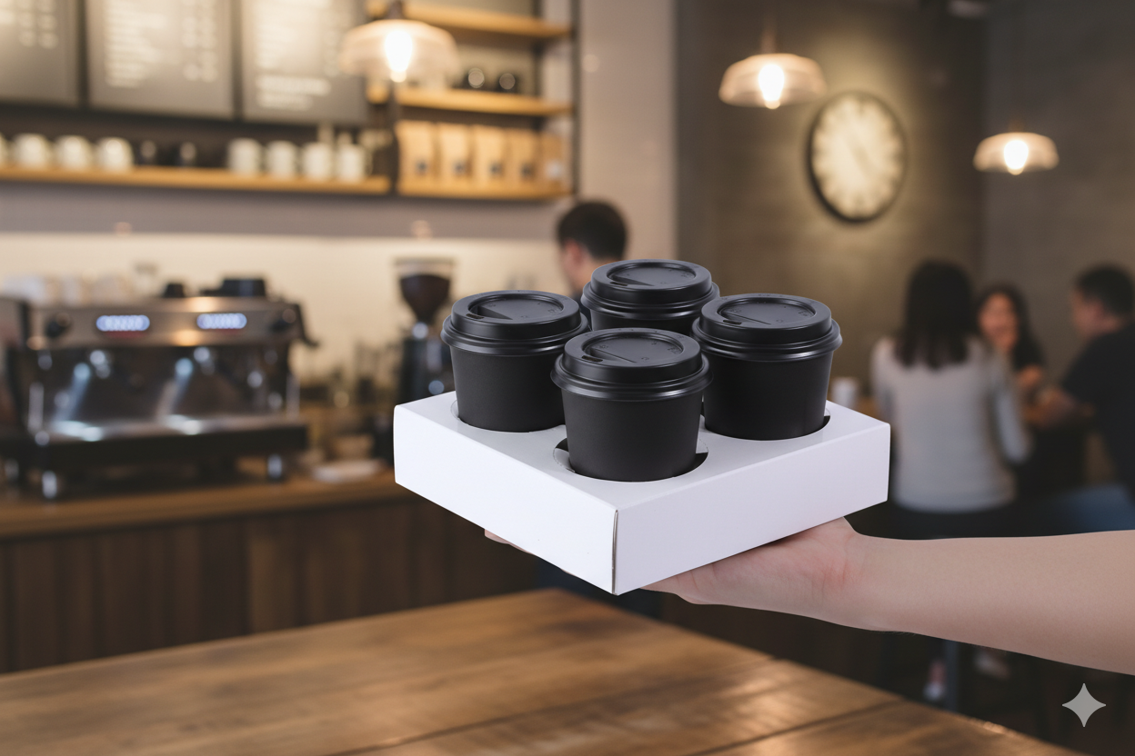 4-Cup Hot Drink Holder (White) - حمالات كاسات ابيض - ساخن - رباعي