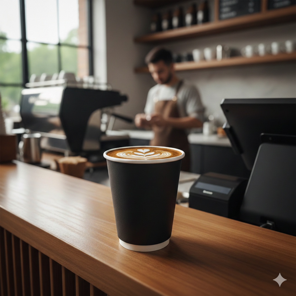 Black Double Wall Paper Cups 12oz - كاسات ورقية دبل اسود 12 اونص