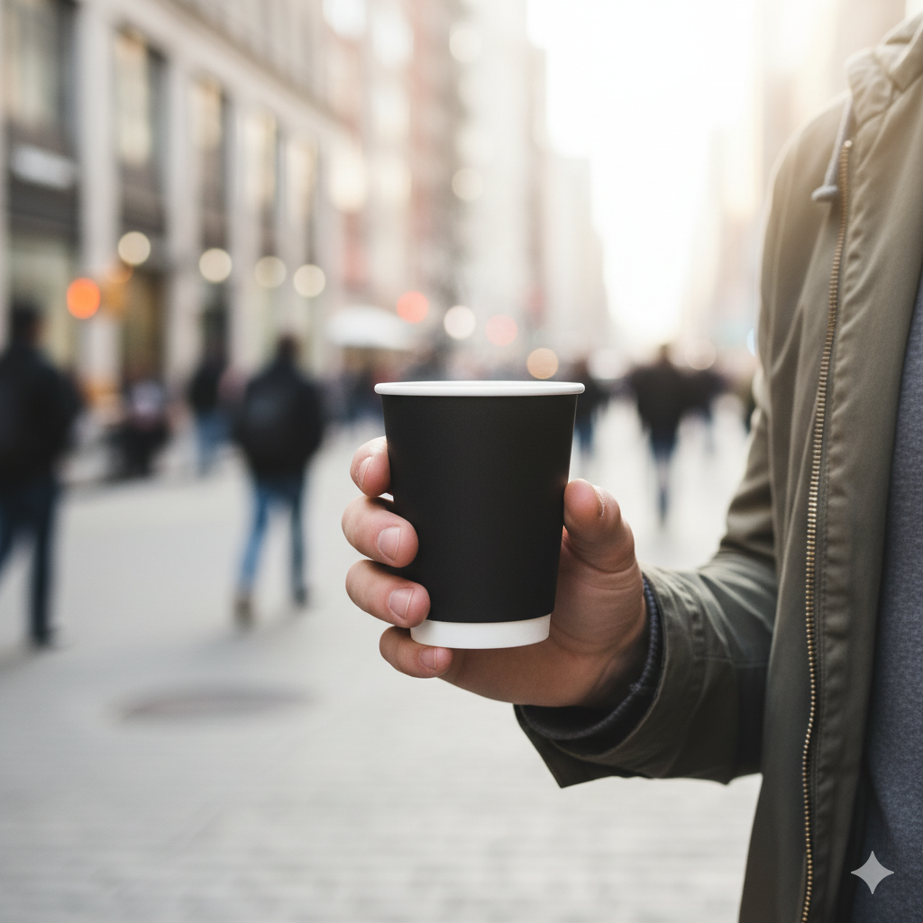 Black Double Wall Paper Cups 8oz - كاسات ورقية دبل اسود 8 اونص