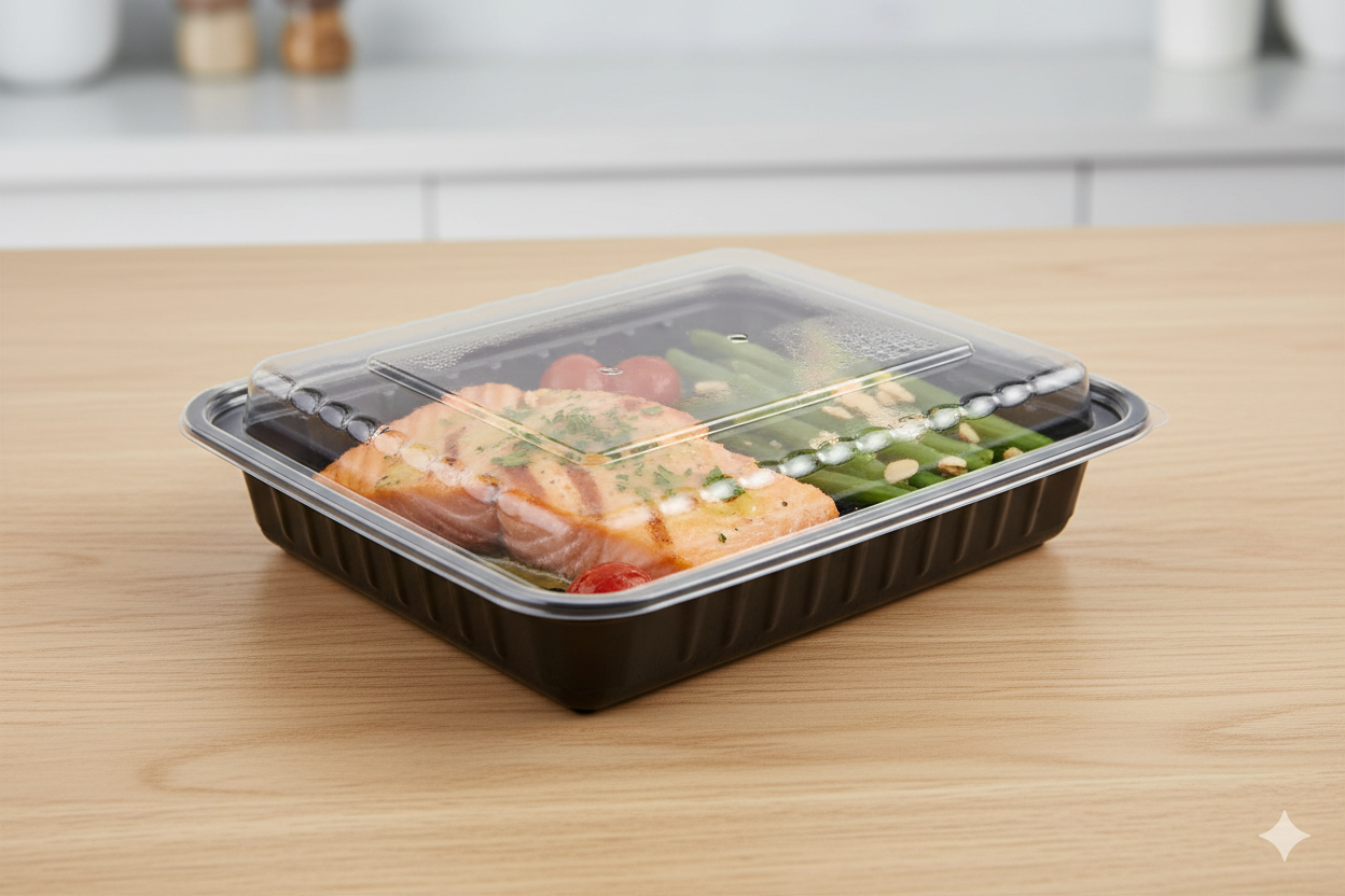 Black PP Microwavable Plastic Containers with Lids (12/16/24/28/38/48/58oz)
علب مايكرويف بلاستيك مستطيلة مع أغطية        (12/16/24/28/38/48/58 أونص)