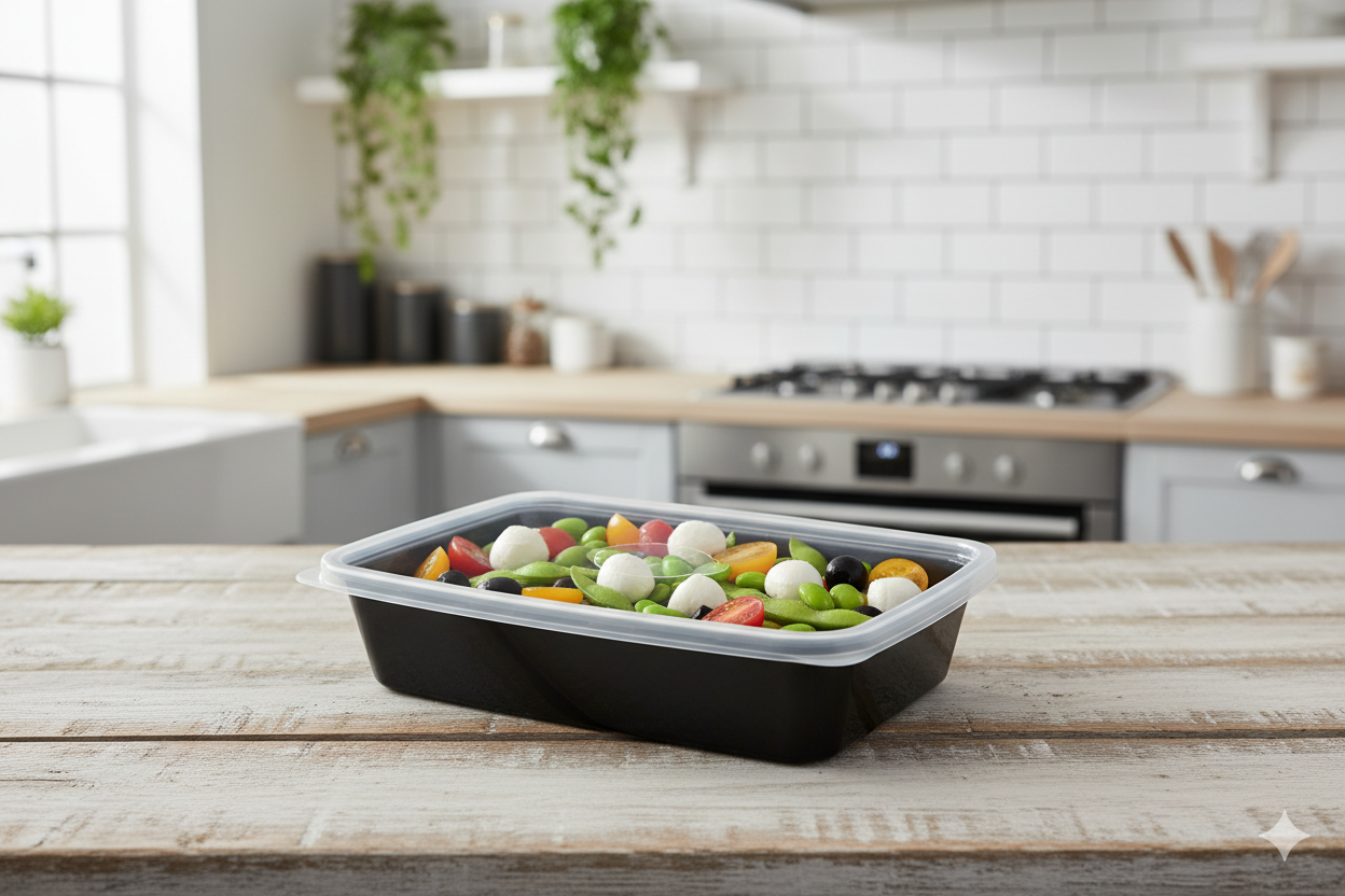 علب بلاستيك مايكرويف مستطيلة أسود مع أغطية 
Black PP Microwavable Plastic Containers with Lids (16oz)