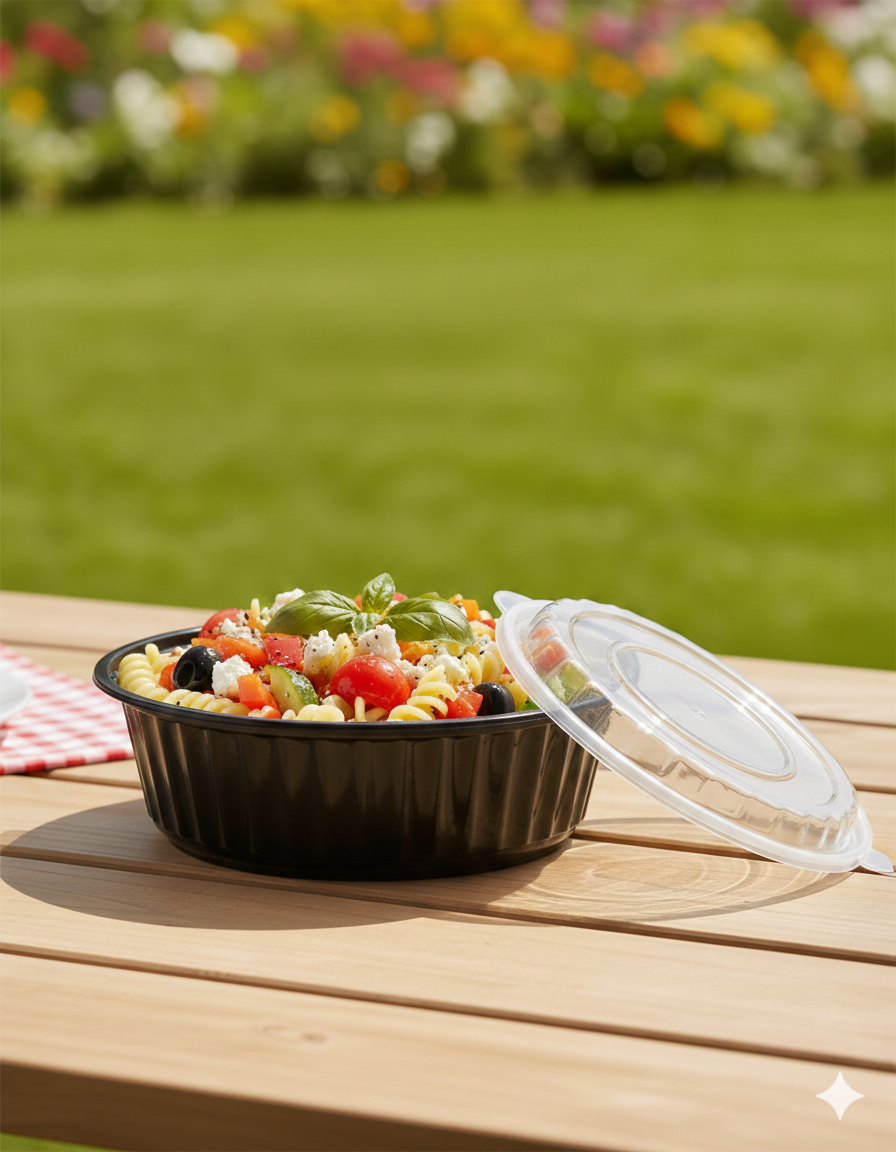 Black PP Round Microwavable Containers with Lids 32oz
علب بلاستيك مايكرويف دائرية سوداء مع أغطية 