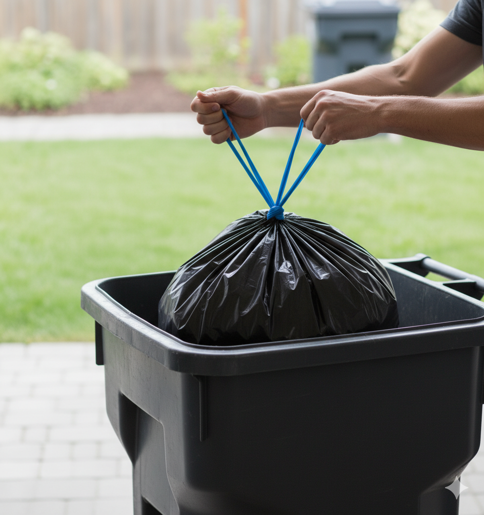 Black Plastic Garbage Bags with Tie_اكياس بلاستيك نفايات اسود كبيرة مع ربطة