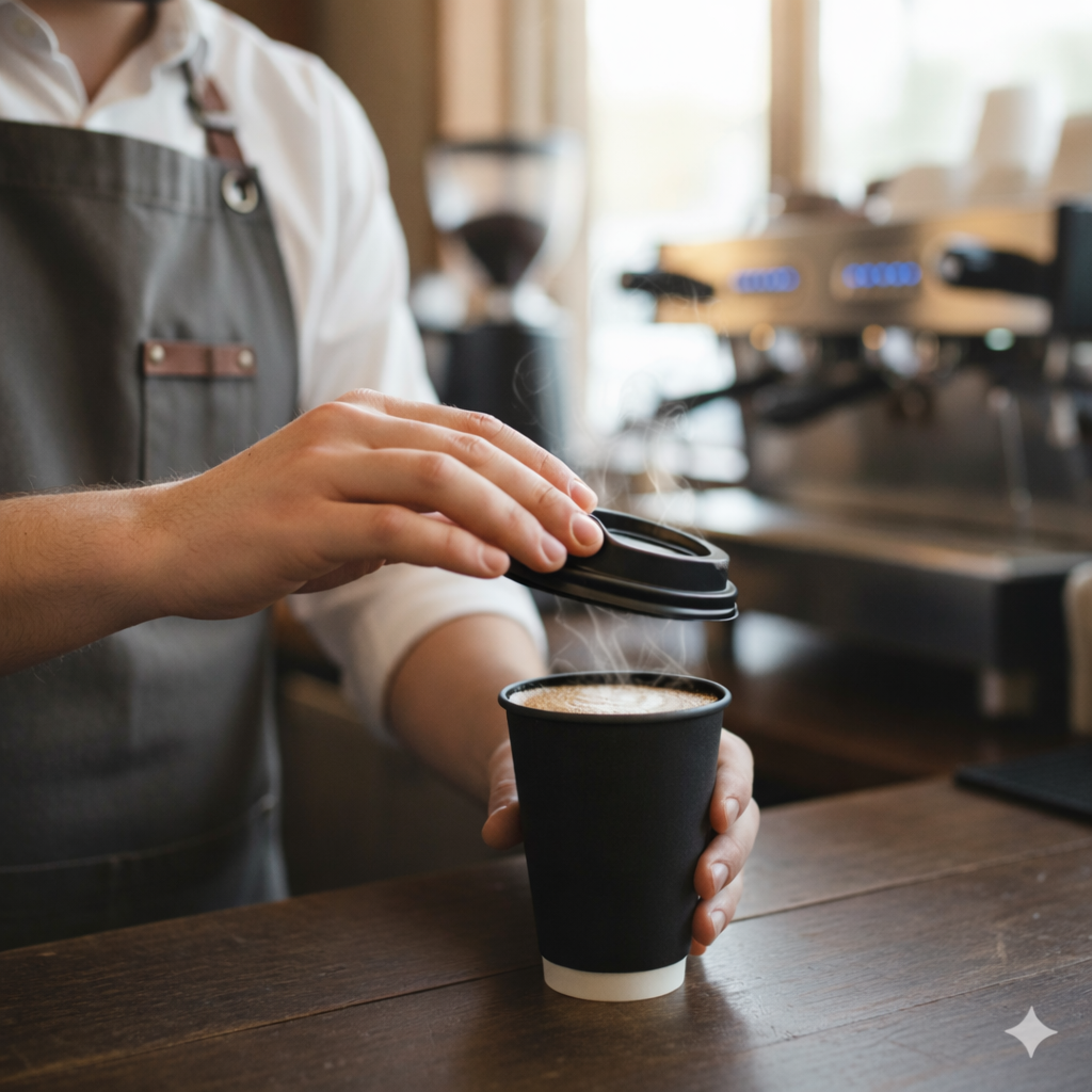 Black Plastic Lids for Paper Cups - غطاء بلاستيكي اسود لكاسات ورقية 