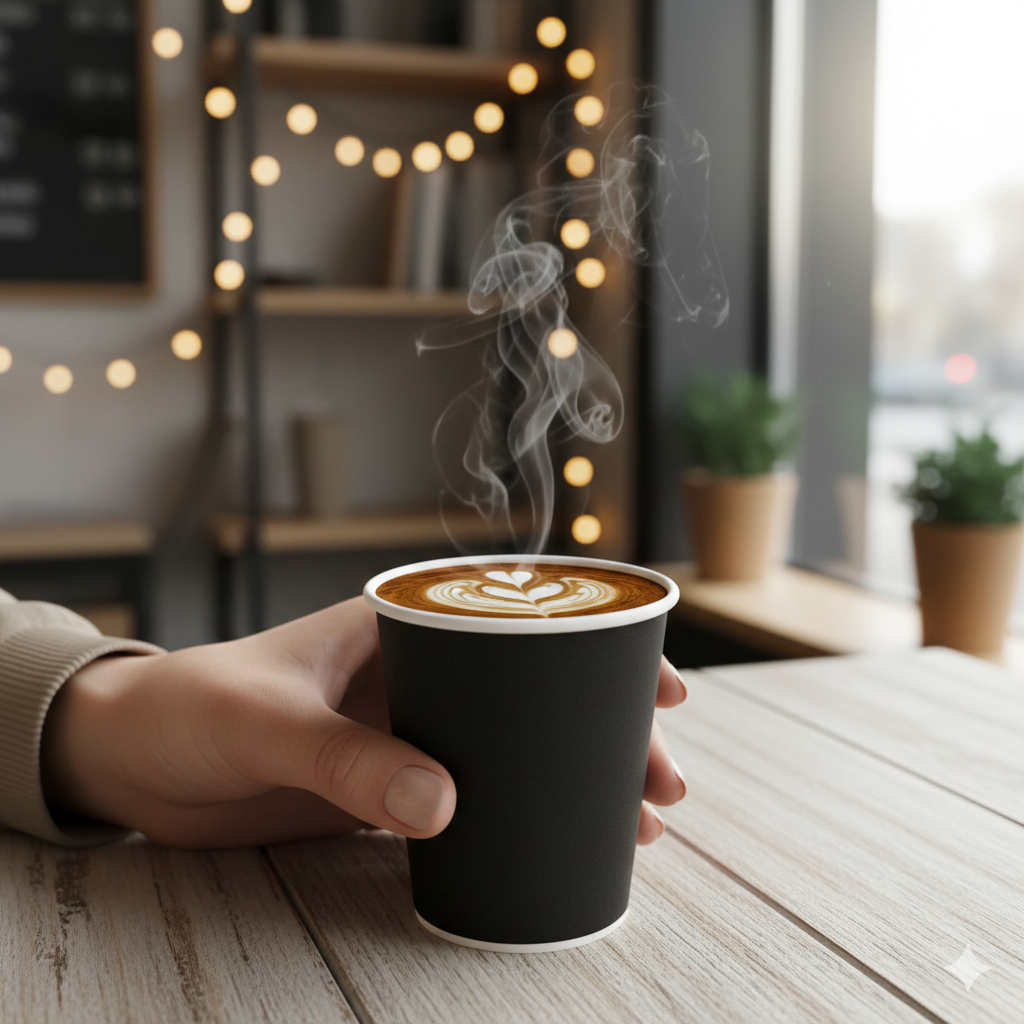 Black Single Wall Paper Cups 8oz - كاسات ورقية اسود 8 اونص