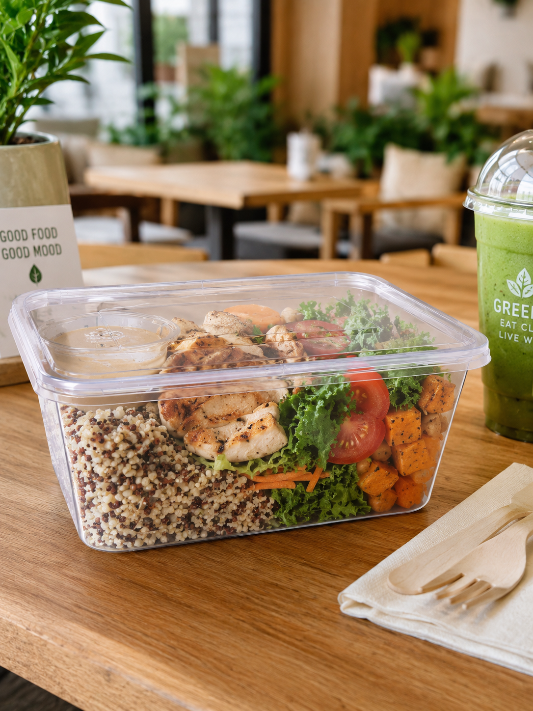 Clear PP Microwavable Plastic Containers with Lids (500/1000g)
