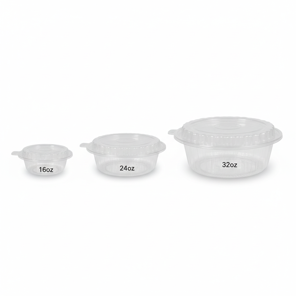 علب بلاستيك مايكرويف دائرية شفافة مع أغطية (16/24/32 اونص)
Clear PP Round Microwavable Containers with Lids 