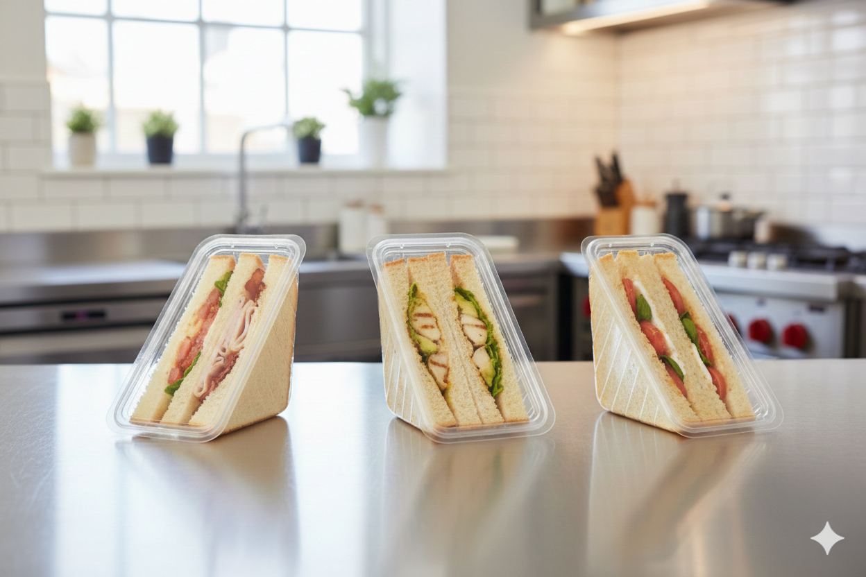 علب بلاستيك شفافة  PET للكلوب ساندويتش
Club Sandwich Clear Plastic PET Container