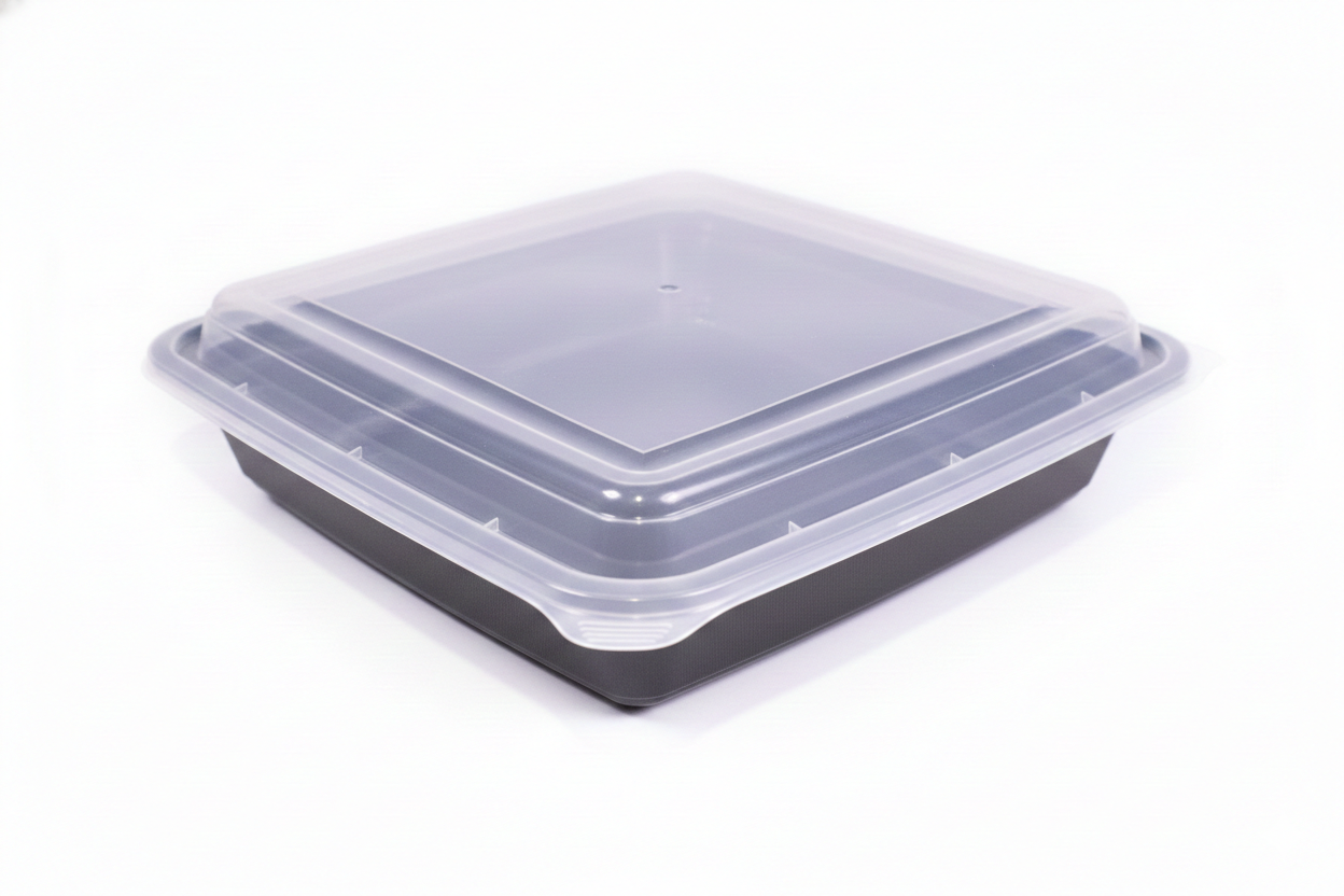 Black Square Microwavable Containers with Lids 48oz