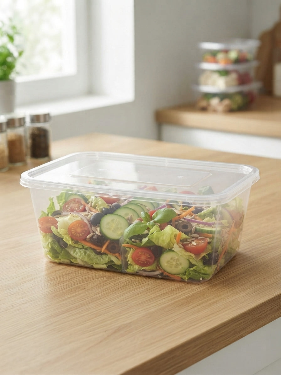 Clear PP Microwavable Plastic Containers with Lids (500/1000g)