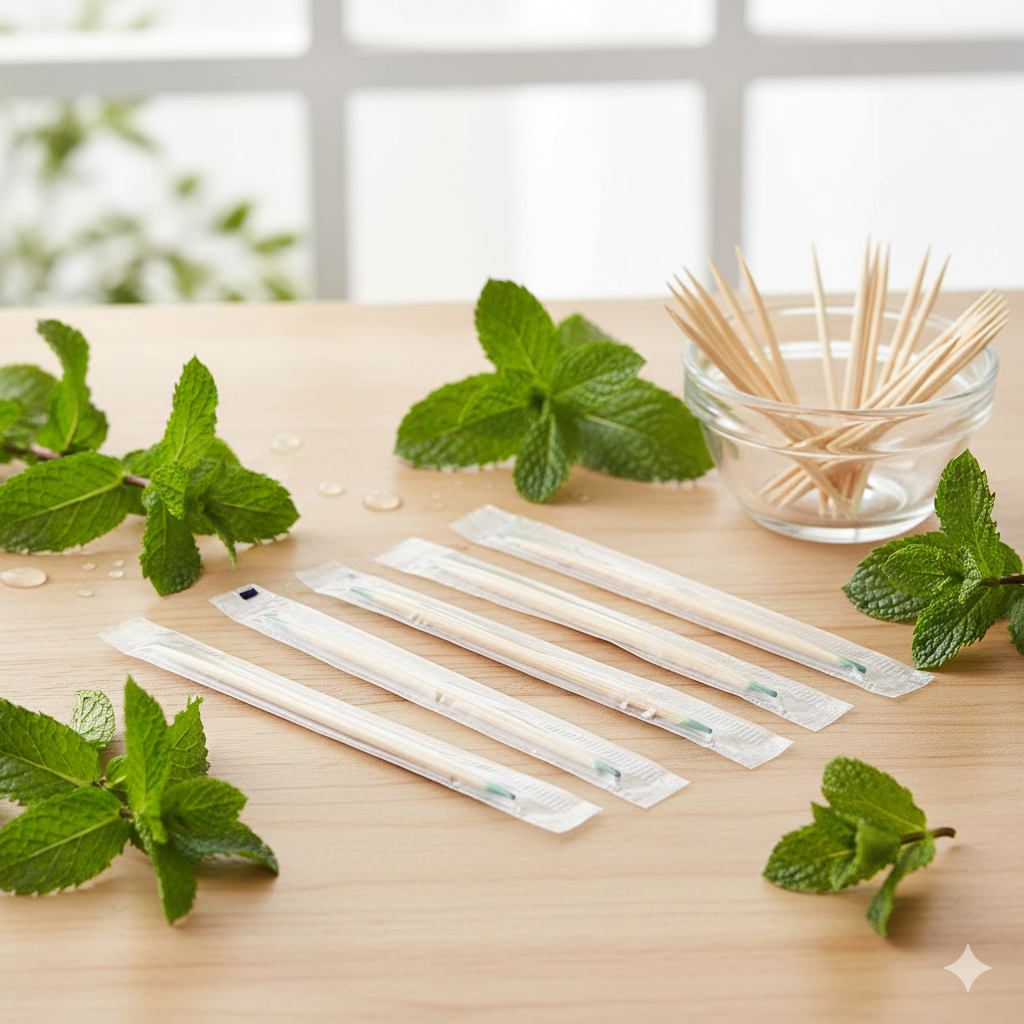 Plastic Wrapped Toothpicks with Mint