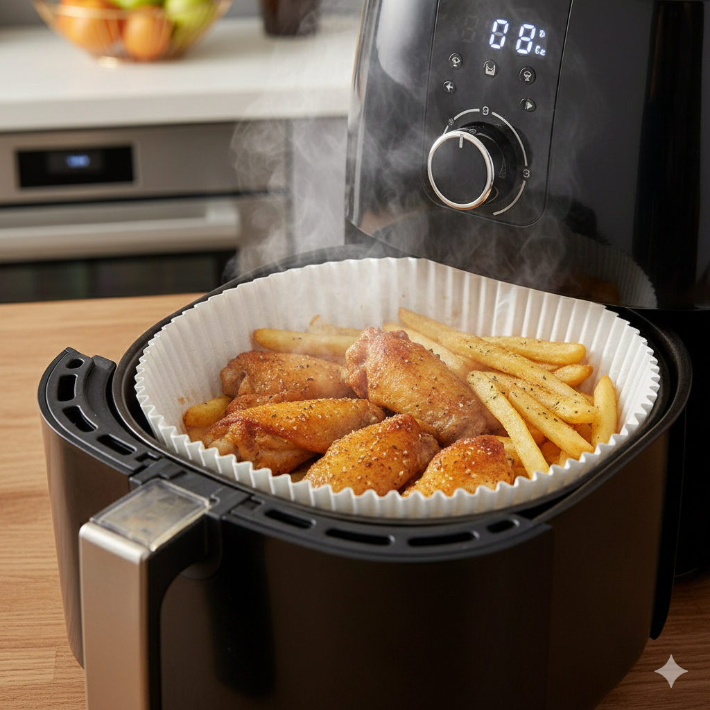 بطانات ورقية دائرية للقلاية الهوائية بقطر 20 سم مع حواف