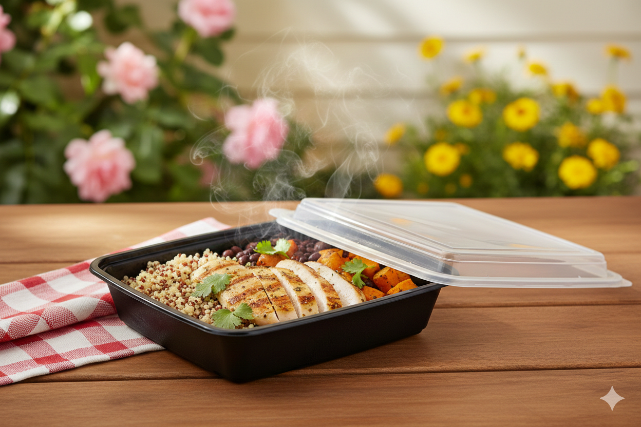 Black Square Microwavable Containers with Lids 48oz