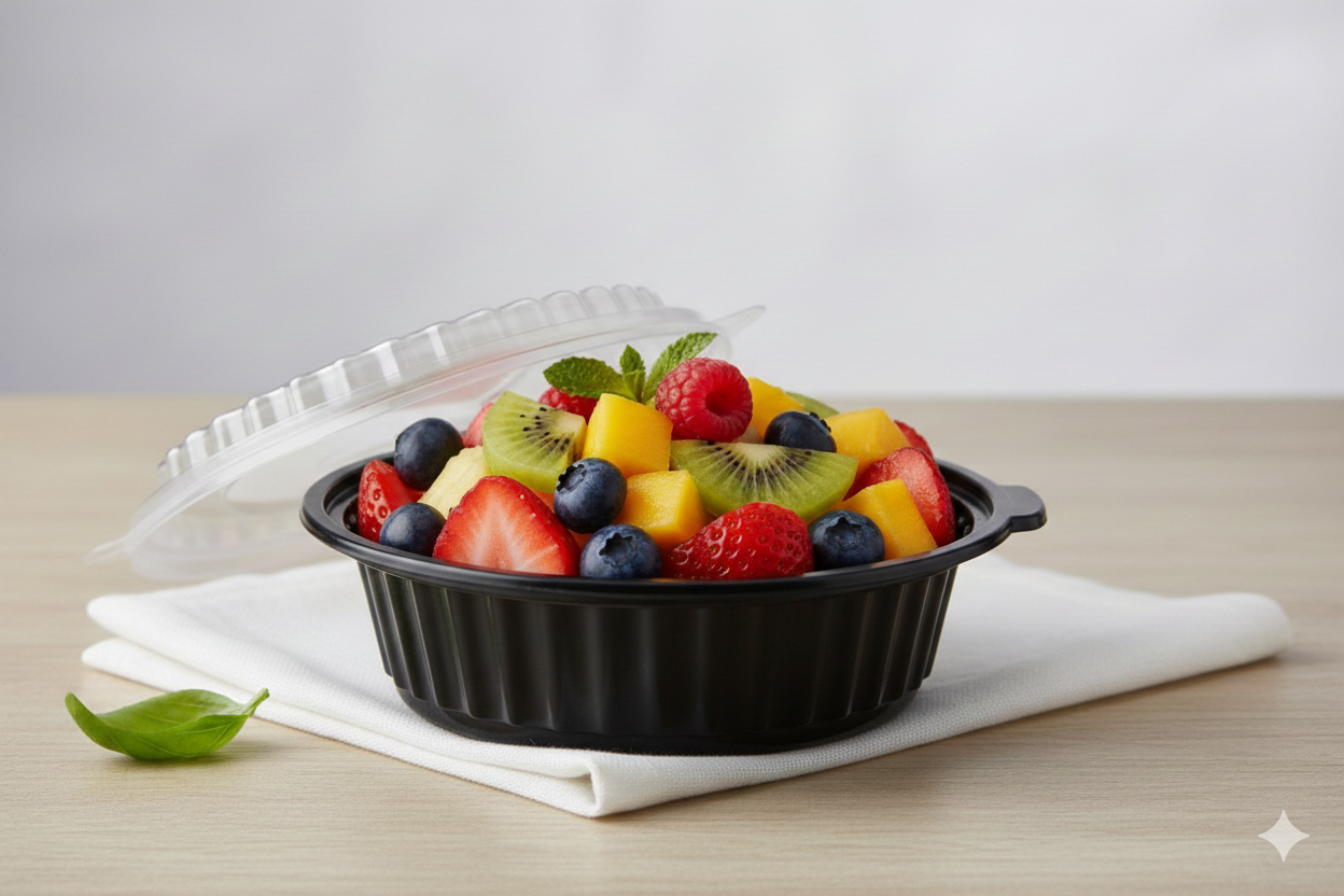 Black PP Round Microwavable Container with Lid 500g