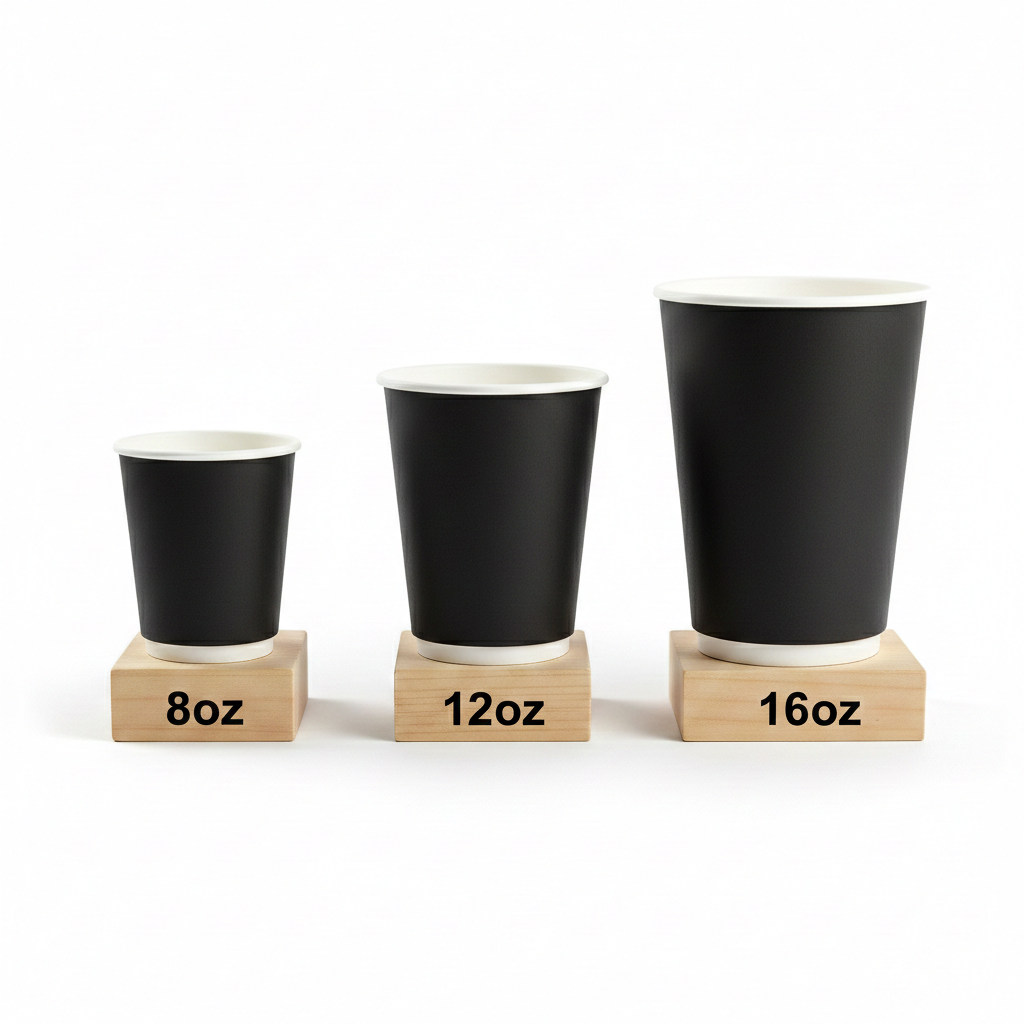Black Double Wall Paper Cups 8/12/16oz