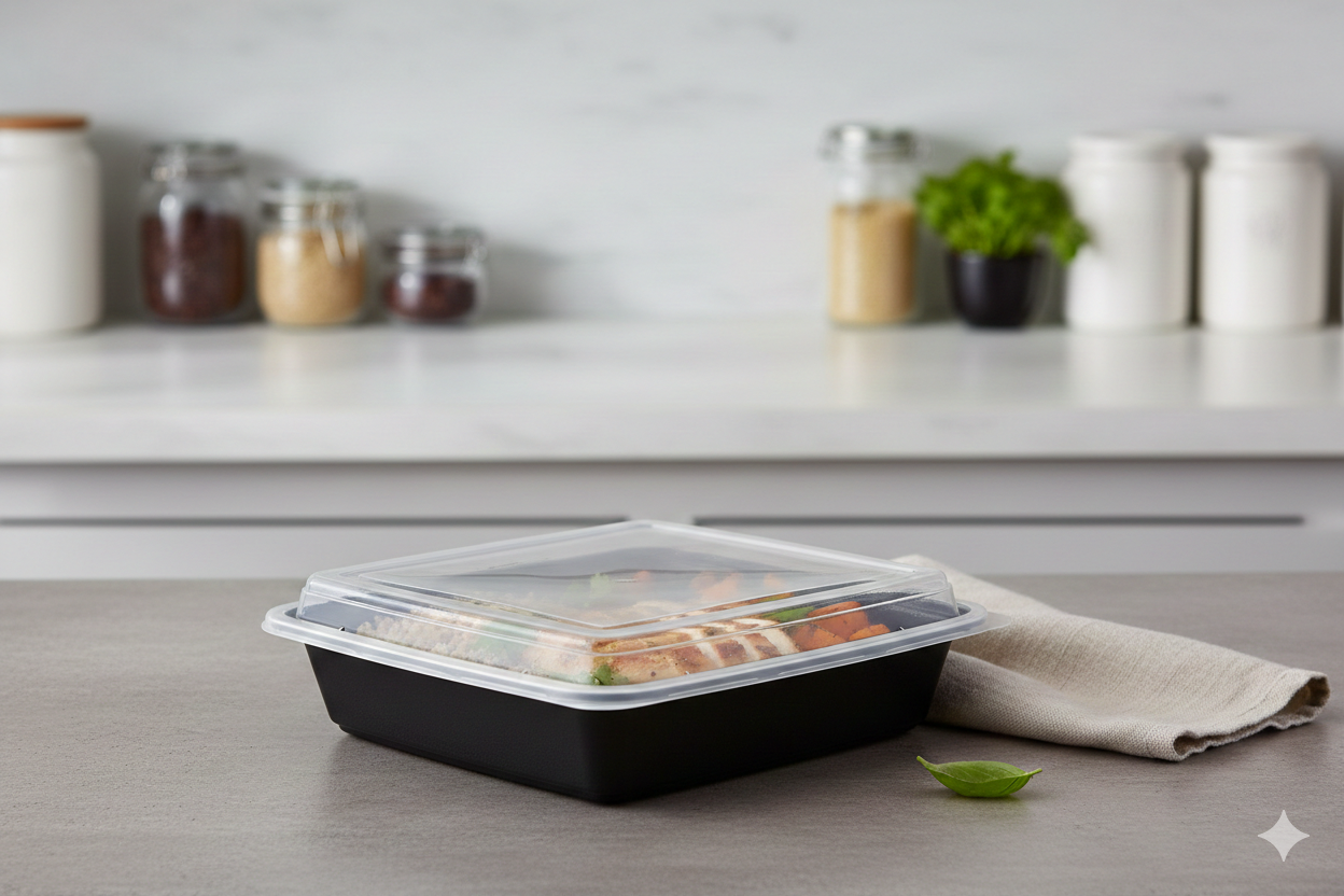 Black Square Microwavable Containers with Lids 48oz