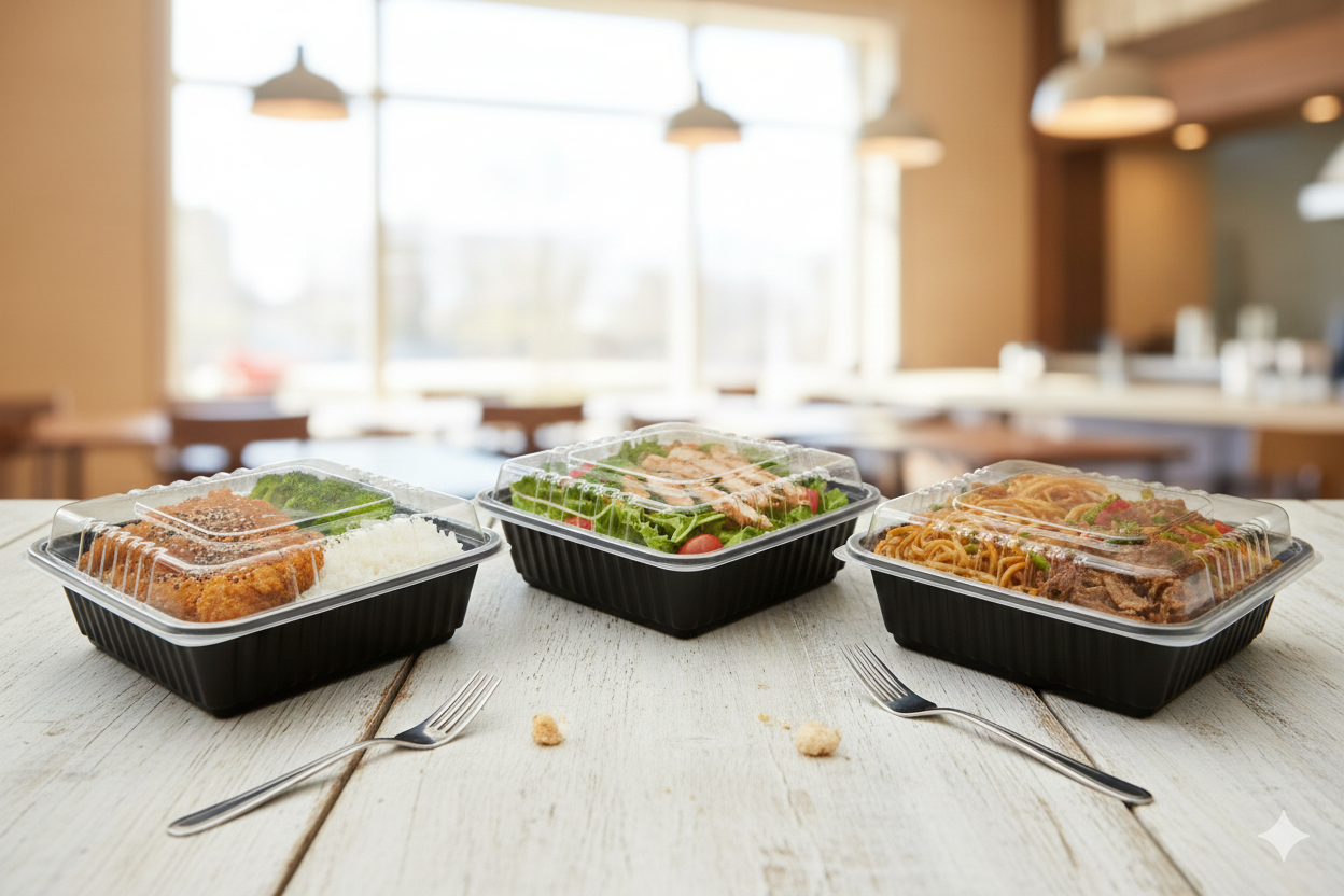 Black PP Microwavable Plastic Containers with Lids (12/24/28/38/58oz)