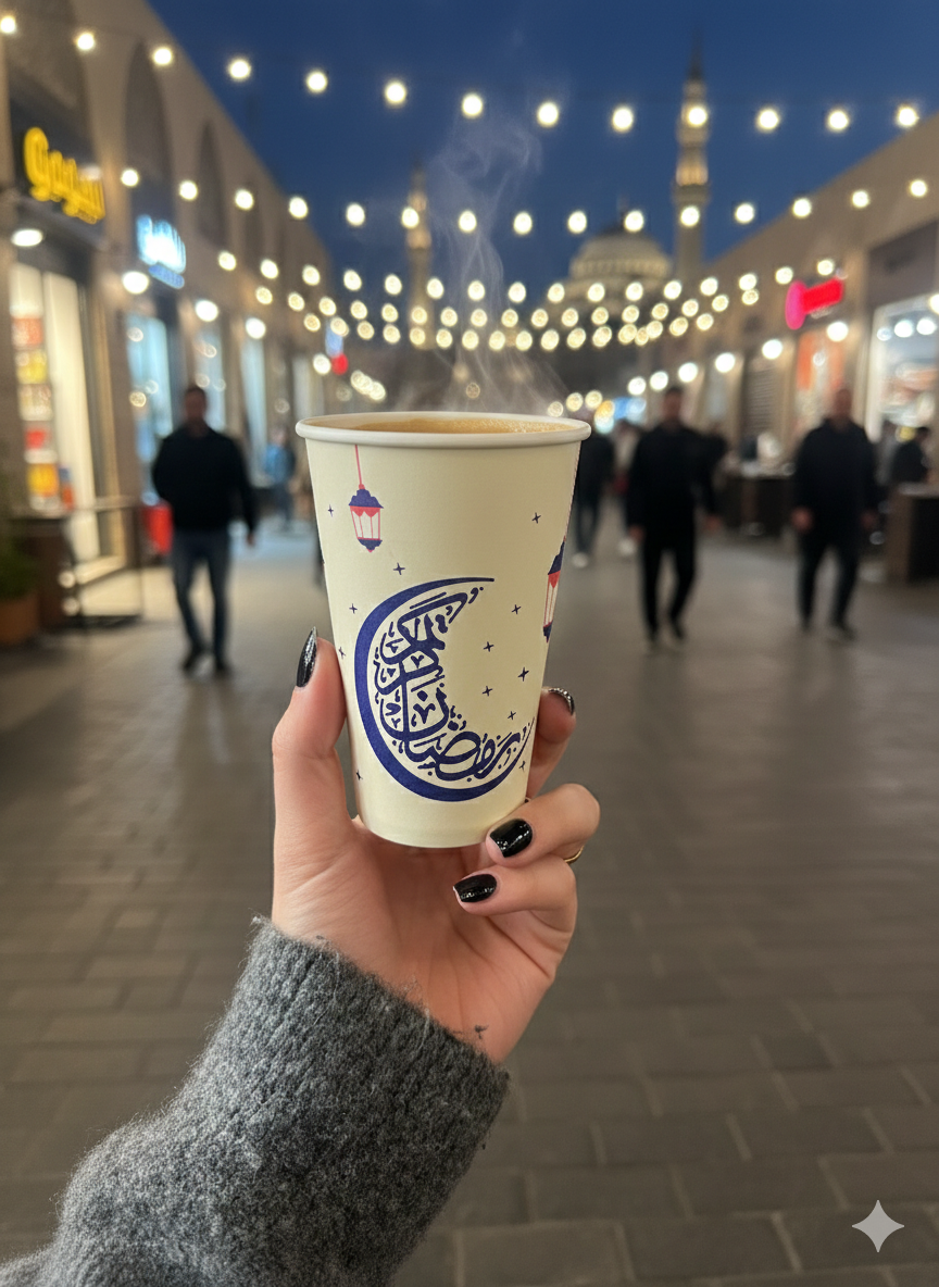 White Printed Ramadan Paper Cups 12oz-Tall