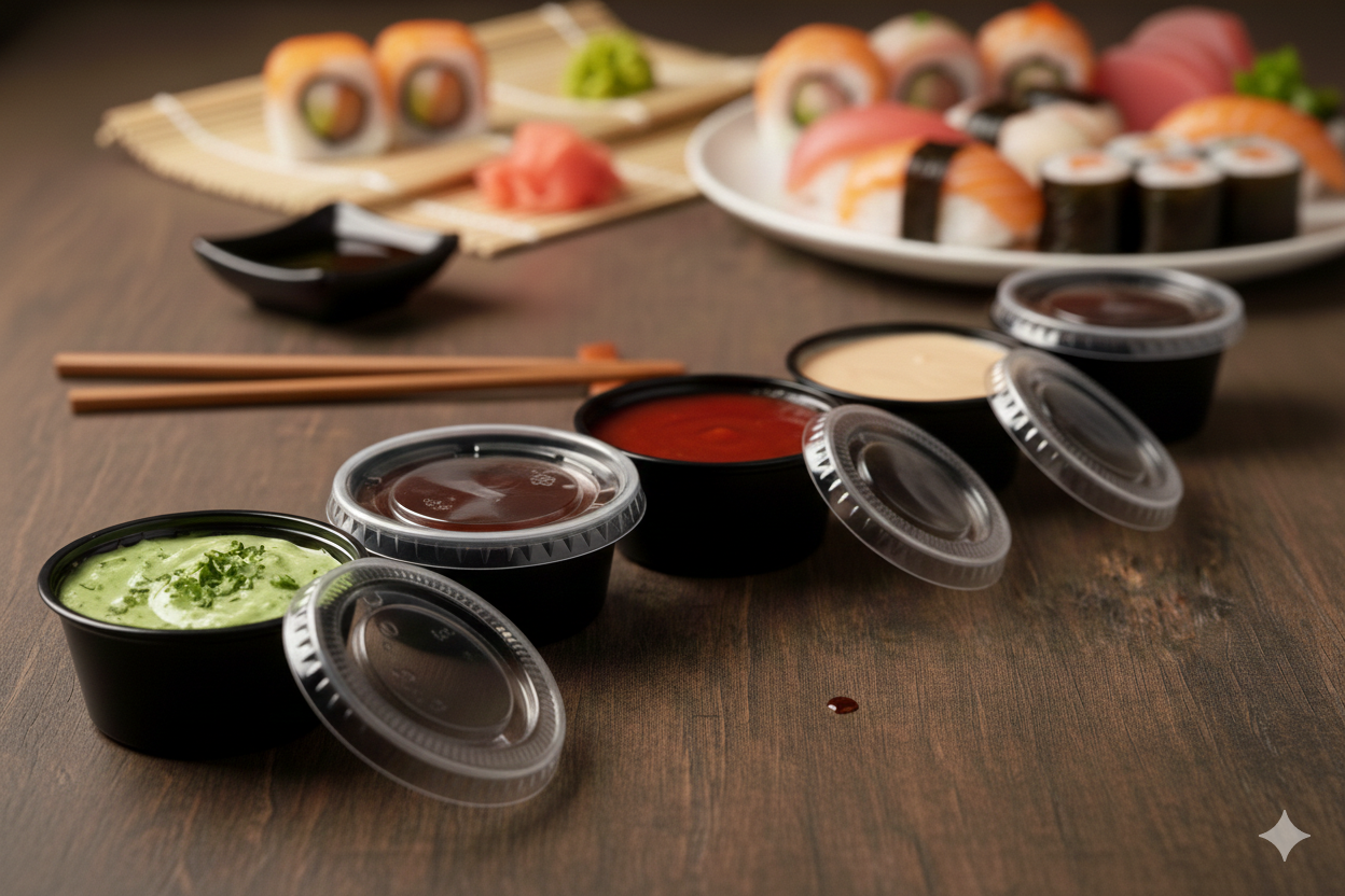 عبوات صلصة سوداء من البولي بروبيلين، 1/2/3.25/4 أونصة