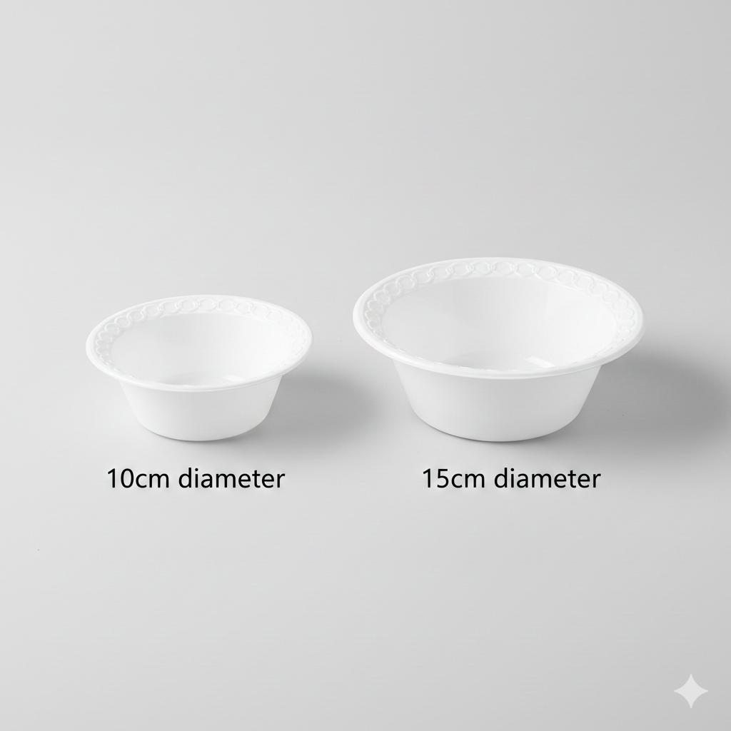 أوعية بلاستيكية بيضاء (10/15 سم)