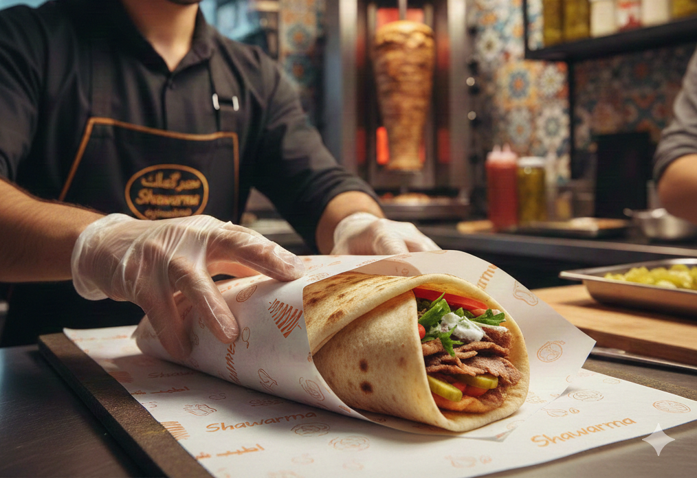 ورق تغليف ساندوتش الشاورما المطبوع (35 × 24 سم)