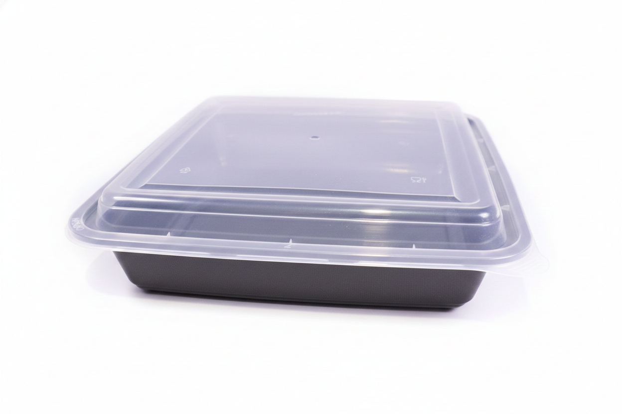 Black Square Microwavable Containers with Lids 48oz