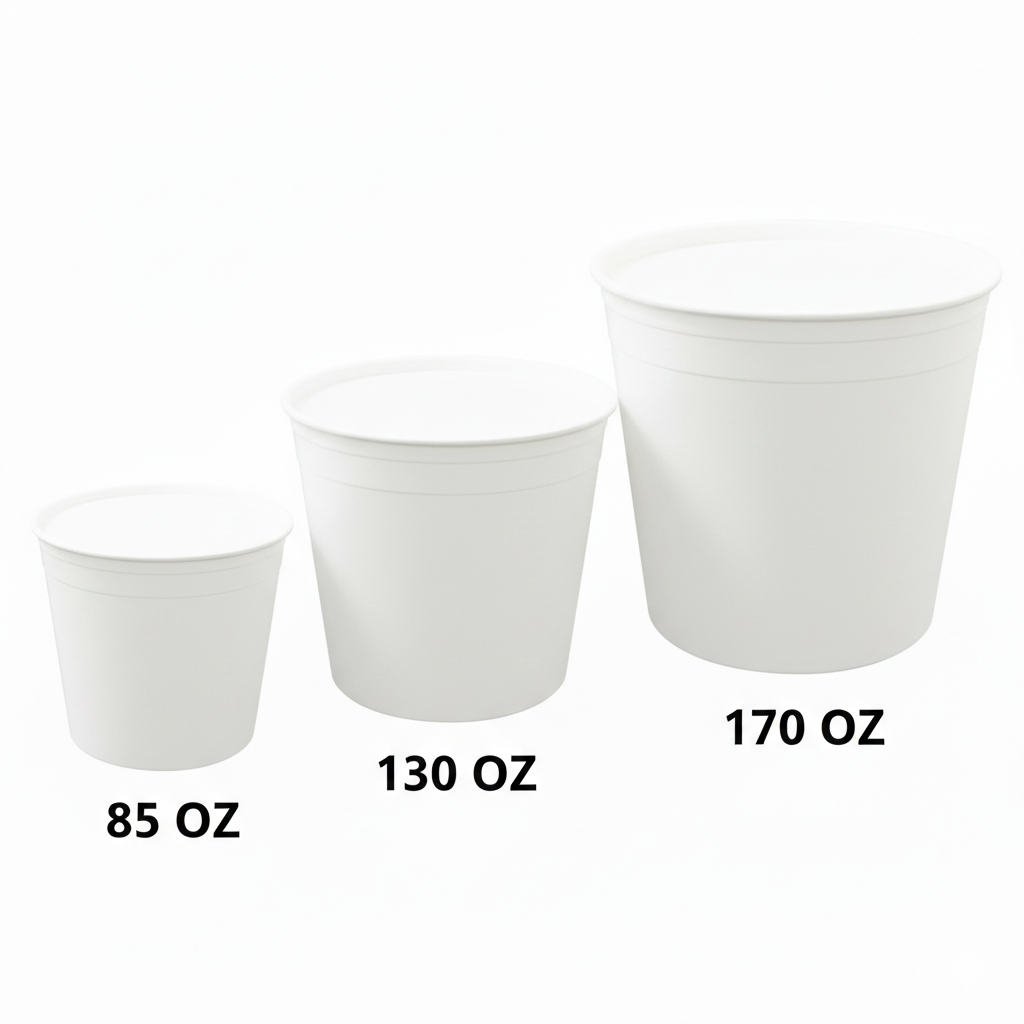 White Chicken Buckets & Paper Lids (85/130/170oz)