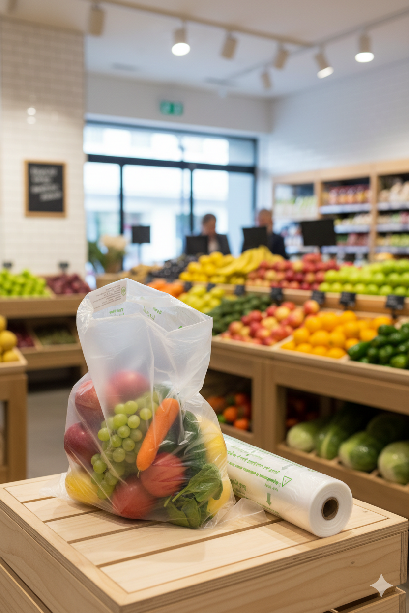 أكياس بلاستيكية شفافة للفواكه والخضراوات