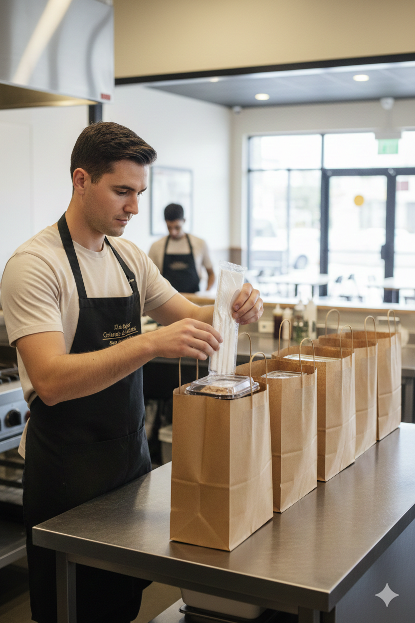 طقم أدوات مائدة أبيض صديق للبيئة 4x1