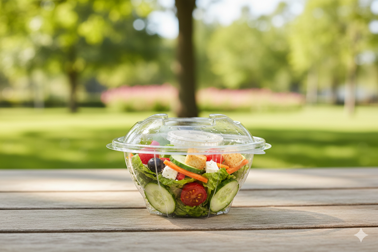 PET Round Salad Hinged Containers 370/600cc