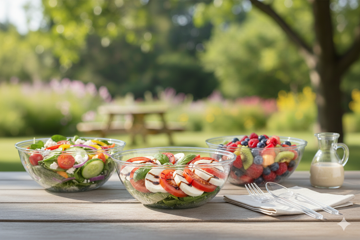 علب سلطة شفافة من البولي إيثيلين تيريفثالات (PET) 25/30 سم