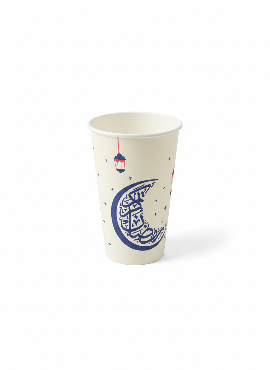 White Printed Ramadan Paper Cups 12oz-Tall