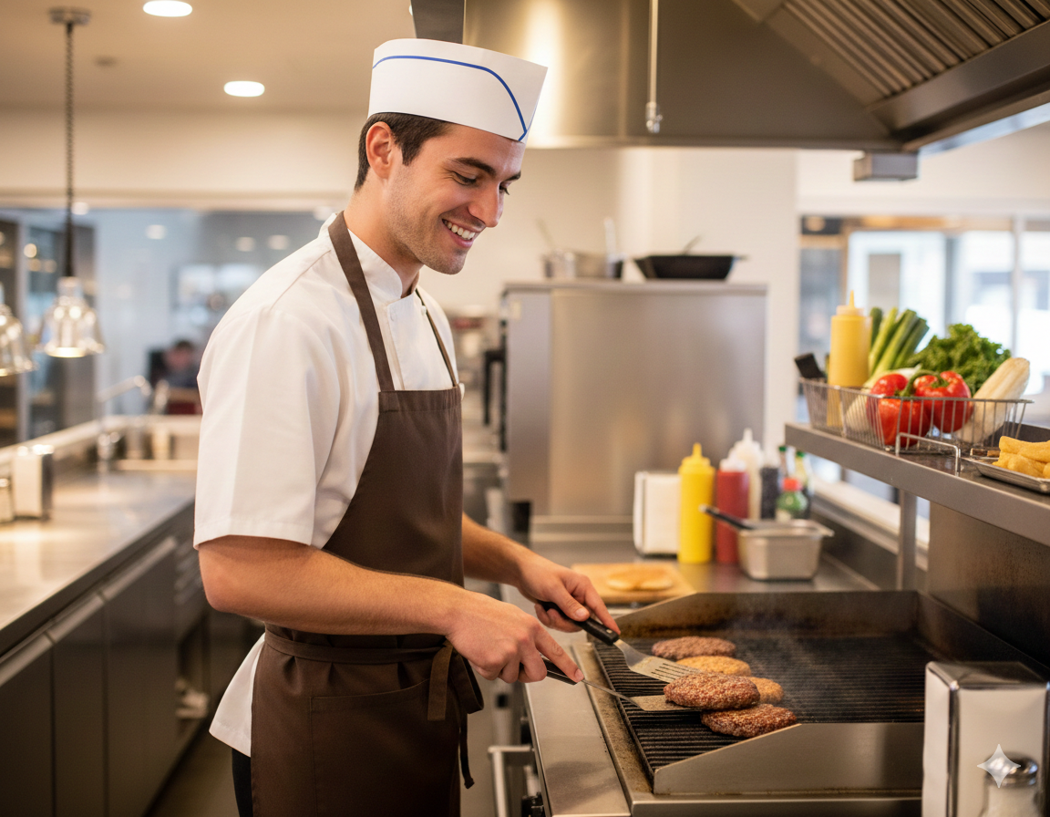 White Paper Cooking Cap with Blue Lines