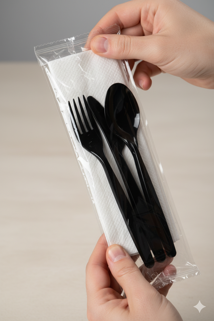 طقم أدوات مائدة أسود صديق للبيئة 4x1