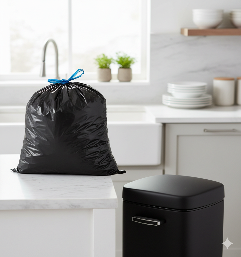 Black Plastic Garbage Bags with Tie