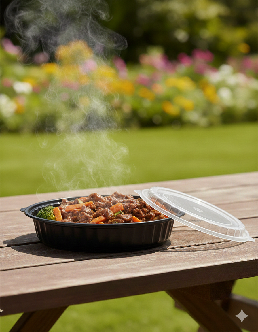 Black PP Round Microwavable Containers with Lids 16/24/32/40/48/64oz