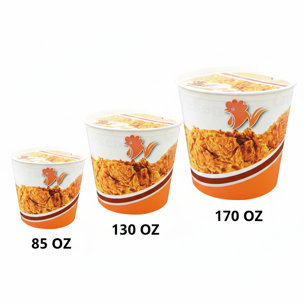 Generic Design Chicken Buckets & Paper Lids - سطل دجاج مع غطاء كرتون مطبوع طبعة عامة 