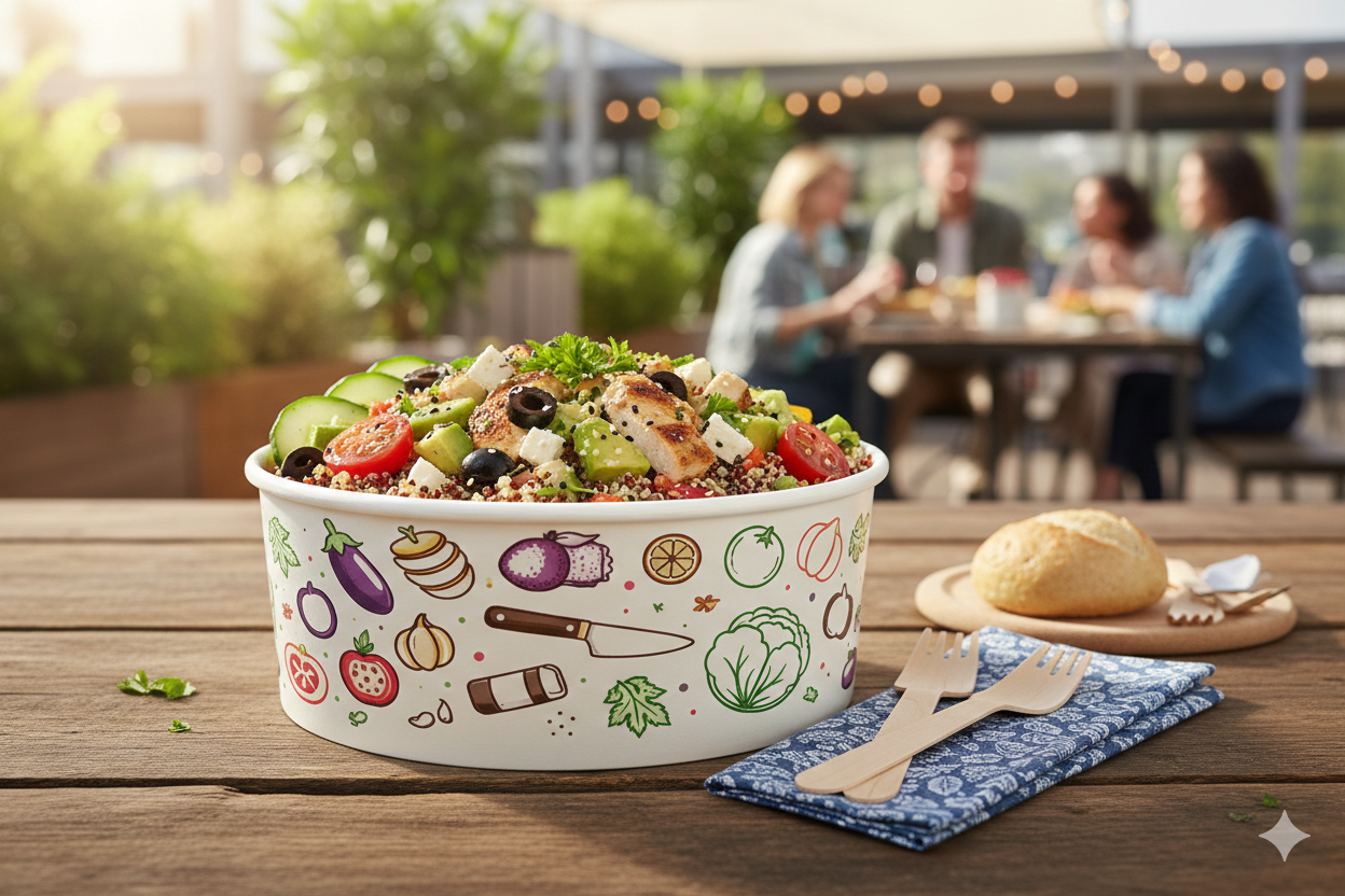 Generic Design Paper Bowls  40 oz - علب كرتون دائري مطبوع طبعة عامة سعة 40 اونص - 1