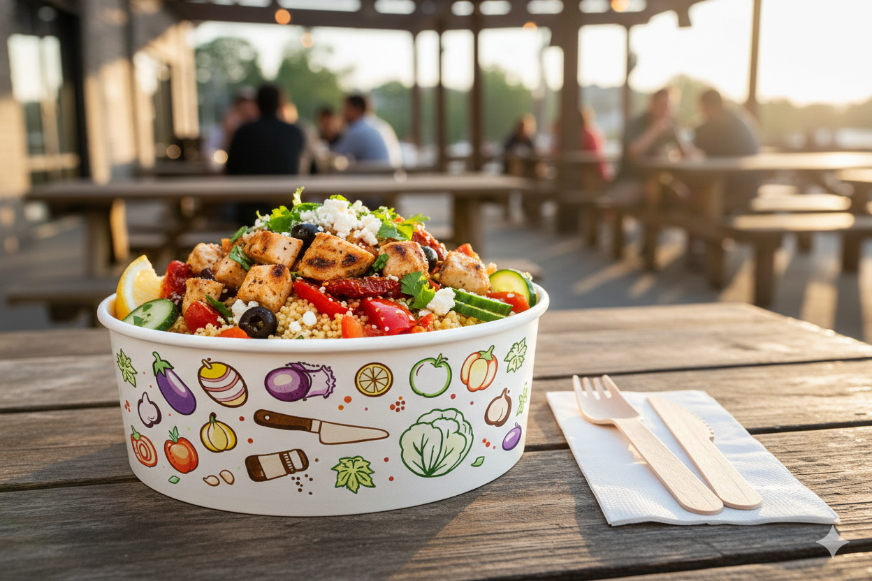 Generic Design Paper Bowls  45 oz - علب كرتون دائري مطبوع طبعة عامة سعة 45 اونص