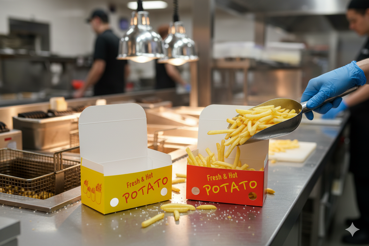 Generic Design Rectangle Paper French Fries Containers (Small) - بوكس بطاطا طبعة عامة - صغير 