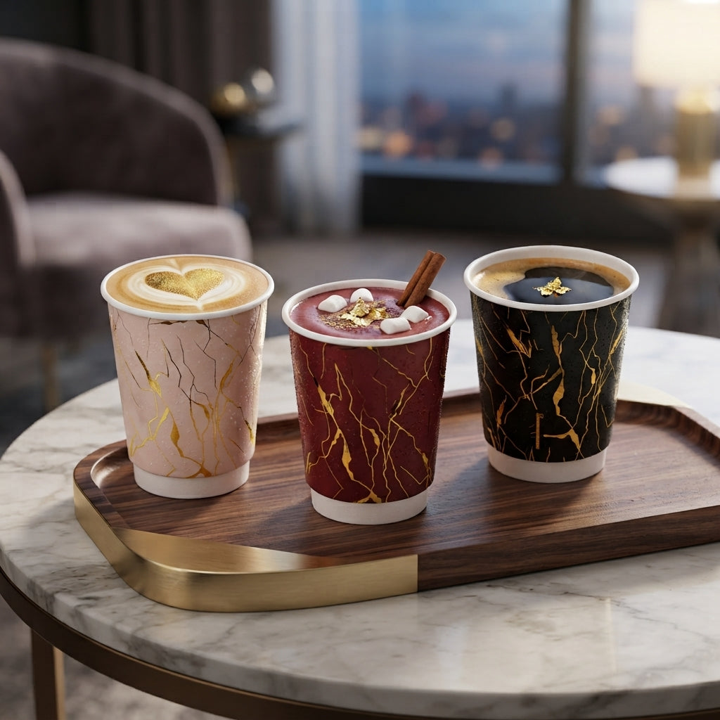 Paper Cups 8 Oz Double Wall with Gold Print