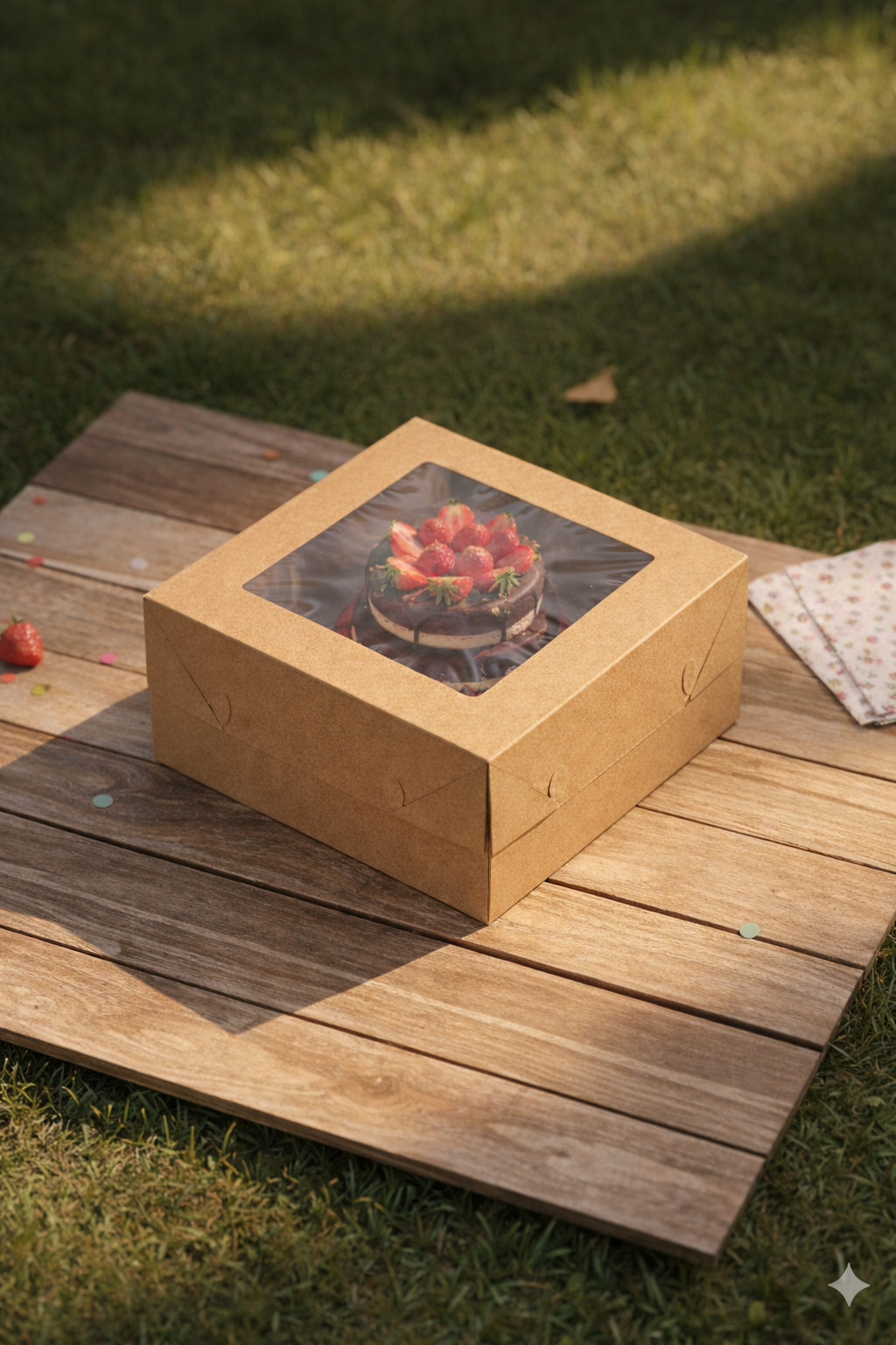Kraft Paper Cake Boxes with Windows 30*30*10 CM - علب كرتون كيك بني مع شباك 30*30*10 سم