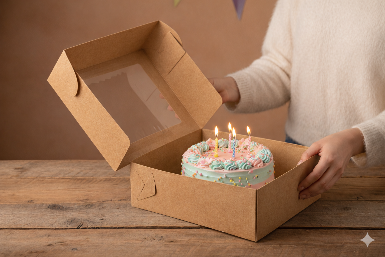 Kraft Paper Cake Boxes with Windows 35*35*10 CM - علب كرتون كيك بني مع شباك 35*35*10 سم