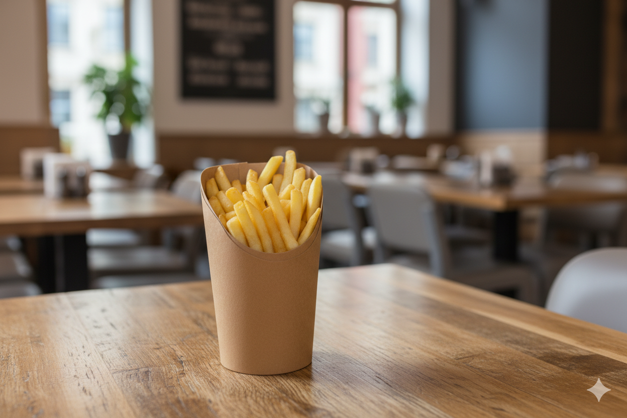 Kraft Paper French Fries Cups 12oz - علب كرتون بطاطا اسطواني بني 12 اونص