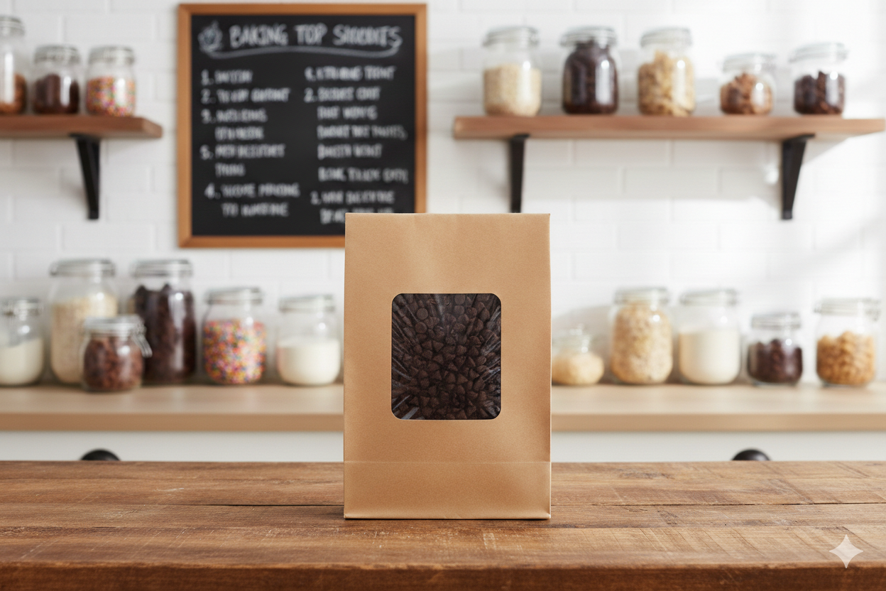 Kraft Paper Pouches with Window (1000g) - كيس كرتون بني سادة مع شباك   1000 غم - 2 