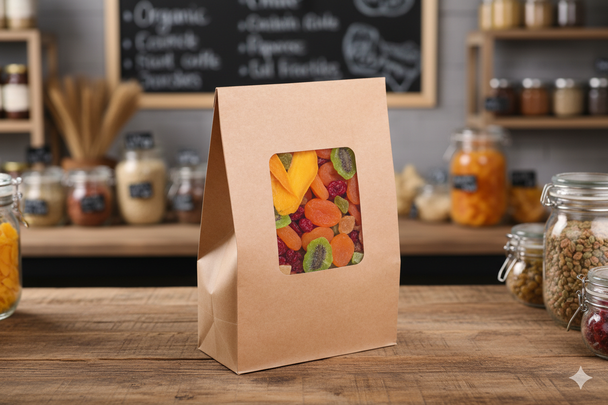 Kraft Paper Pouches with Window (1000g) - كيس كرتون بني سادة مع شباك   1000 غم - 3