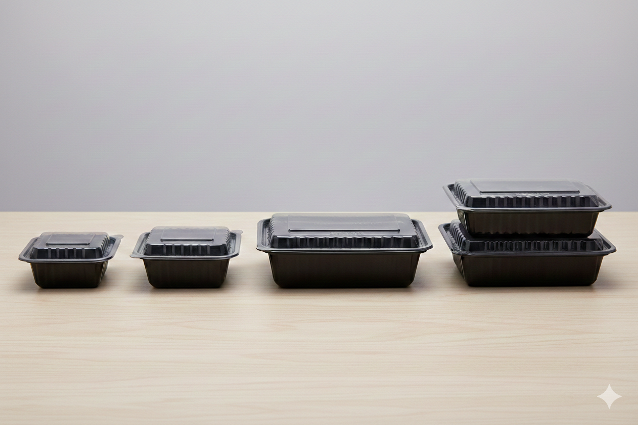 Black PP Microwavable Plastic Containers with Lids (12/16/24/28/38/48/58oz)
علب مايكرويف بلاستيك مستطيلة مع أغطية        (12/16/24/28/38/48/58 أونص)