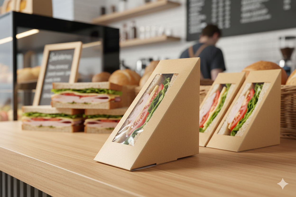 Paper Club Sandwich Containers with Window - علب كرتون كلوب ساندويش بني مع شباك - 2 
