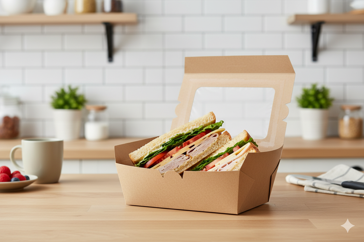 Paper Salad Containers with Window Large - علب كرتون مع شباك سلطة مستطيل بني كبير - 3 
